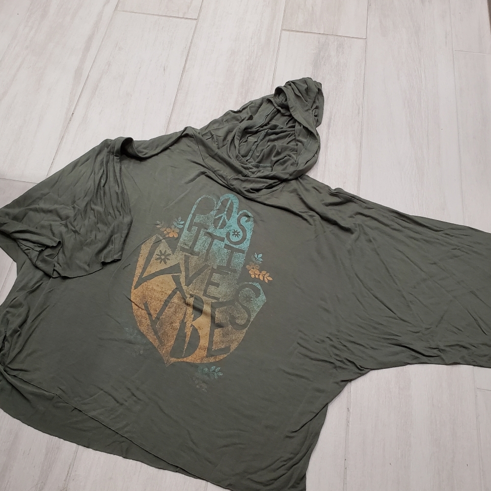 Relaxed Olive Green Hooded Tunic with Graphic